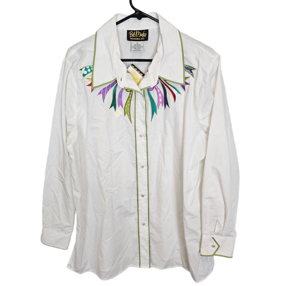 Bob Mackie Wearable Art Womens Embroidered Top Size XL Artsy Western Cowgirl